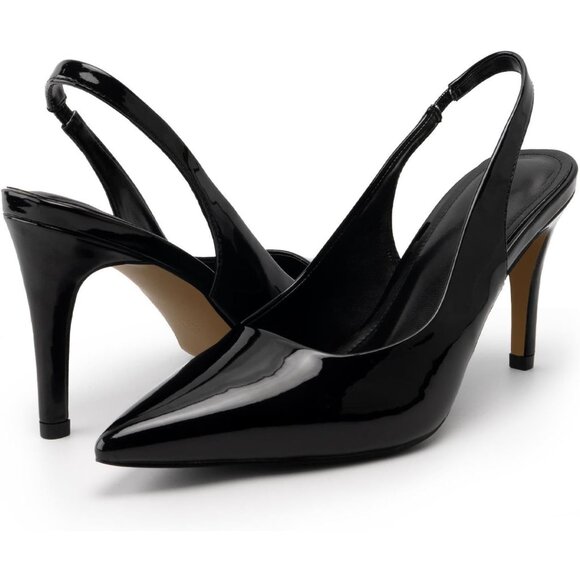 Women Black Slingback Stiletto Heels Closed Toe Pumps Slip On High Heels - Picture 4 of 7